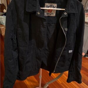 Superdry Black Jacket with Embroidered Orange Rose Patch